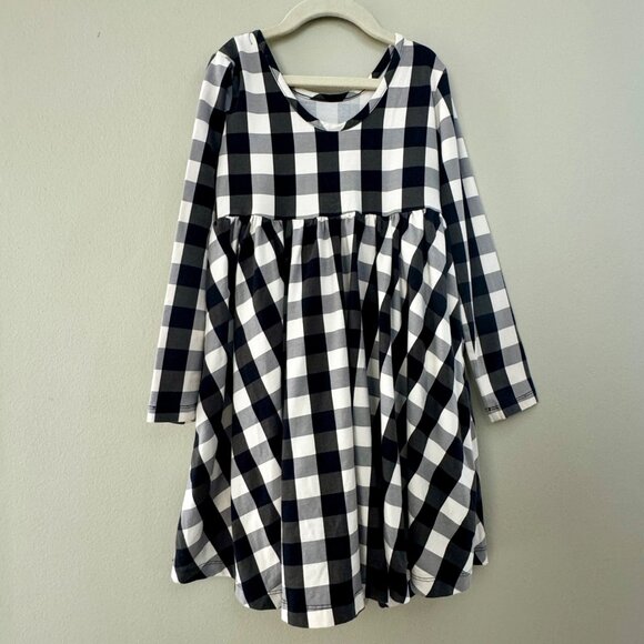 HANNA ANDERSSON Buffalo Plaid Skater Dress Girls 8 130cm Black White Checks Girl - Picture 2 of 6